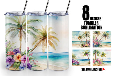 Tumbler Wrap Watercolor Beach Scene Sublimation artnoy 
