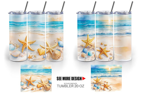 Tumbler Wrap Watercolor Beach Summer Sublimation artnoy 