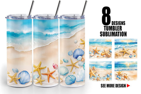 Tumbler Wrap Watercolor Beach Summer Sublimation artnoy 