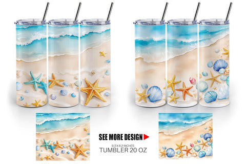 Tumbler Wrap Watercolor Beach Summer Sublimation artnoy 