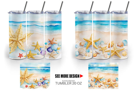 Tumbler Wrap Watercolor Beach Summer Sublimation artnoy 