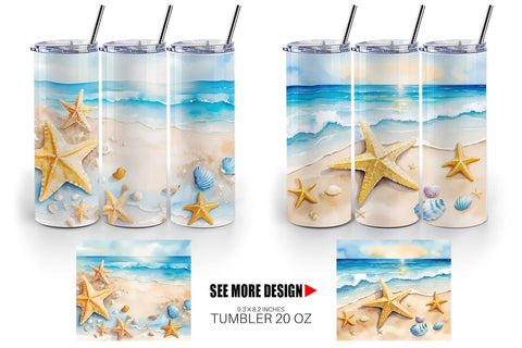 Tumbler Wrap Watercolor Beach Summer Sublimation artnoy 