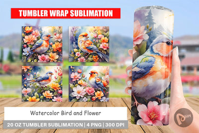 Tumbler Wrap Watercolor Bird and Flower Sublimation artnoy 