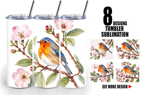 Tumbler Wrap Watercolor Bird Perched Sublimation artnoy 
