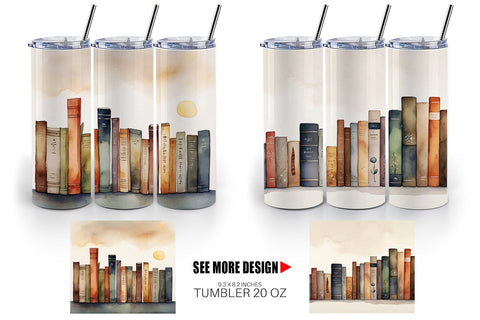 Tumbler Wrap Watercolor Books Sublimation artnoy 