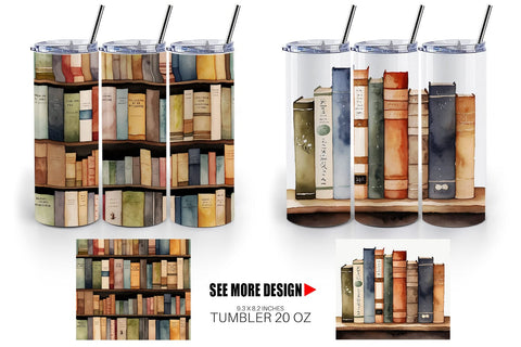 Tumbler Wrap Watercolor Books Sublimation artnoy 
