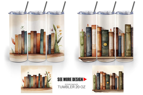 Tumbler Wrap Watercolor Books Sublimation artnoy 