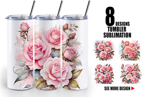 Tumbler Wrap Watercolor Bouquet Pink Roses Sublimation artnoy 