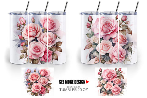 Tumbler Wrap Watercolor Bouquet Pink Roses Sublimation artnoy 