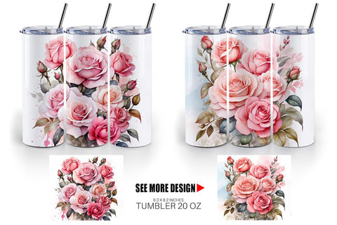 Tumbler Wrap Watercolor Bouquet Pink Roses Sublimation artnoy 
