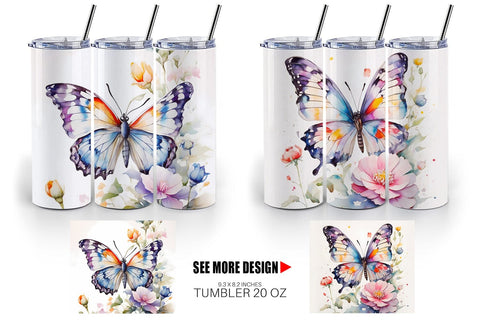 Tumbler Wrap Watercolor Butterfly Sublimation artnoy 