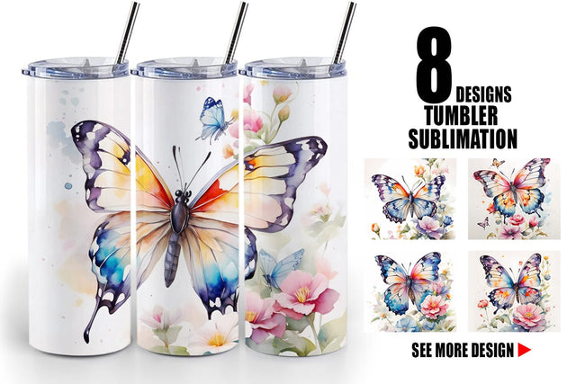 Tumbler Wrap Watercolor Butterfly Sublimation artnoy 