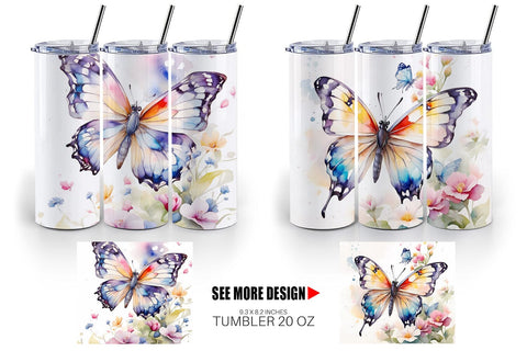 Tumbler Wrap Watercolor Butterfly Sublimation artnoy 