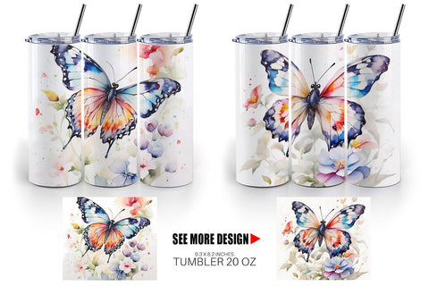 Tumbler Wrap Watercolor Butterfly Sublimation artnoy 