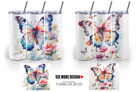 Tumbler Wrap Watercolor Butterfly Sublimation artnoy 