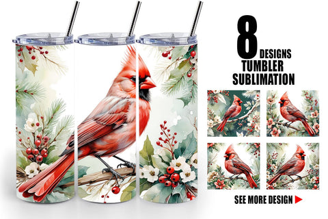Tumbler Wrap Watercolor Cardinal Bird Sublimation artnoy 
