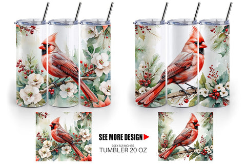 Tumbler Wrap Watercolor Cardinal Bird Sublimation artnoy 