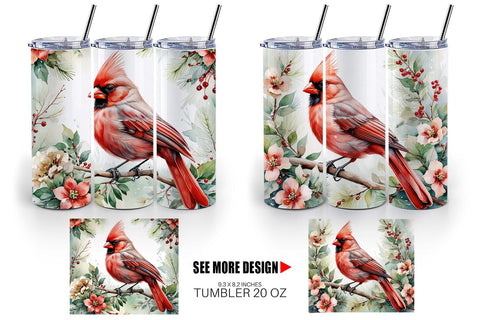 Tumbler Wrap Watercolor Cardinal Bird Sublimation artnoy 