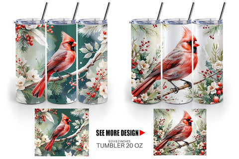 Tumbler Wrap Watercolor Cardinal Bird Sublimation artnoy 