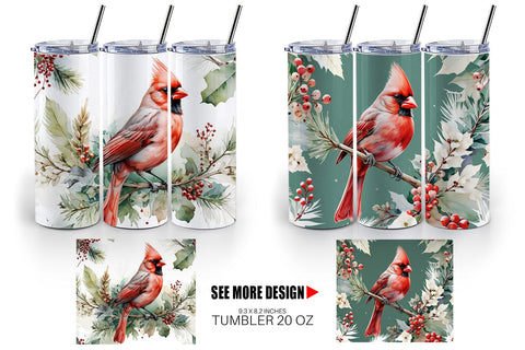 Tumbler Wrap Watercolor Cardinal Bird Sublimation artnoy 