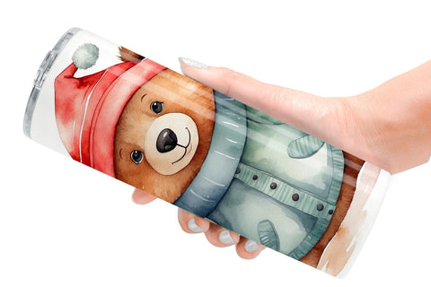 Tumbler Wrap Watercolor Christmas Bear Sublimation artnoy 
