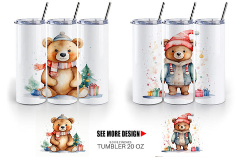 Tumbler Wrap Watercolor Christmas Bear Sublimation artnoy 