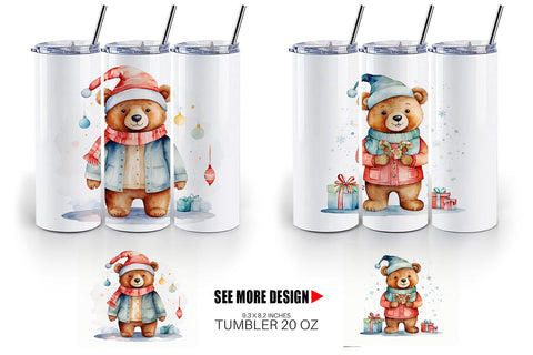 Tumbler Wrap Watercolor Christmas Bear Sublimation artnoy 