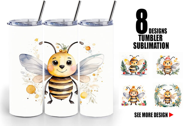 Tumbler Wrap Watercolor Christmas Bee Sublimation artnoy 