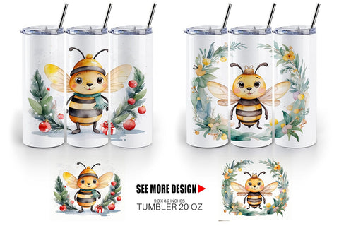 Tumbler Wrap Watercolor Christmas Bee Sublimation artnoy 