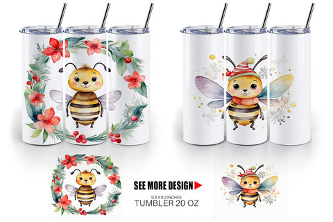 Tumbler Wrap Watercolor Christmas Bee Sublimation artnoy 