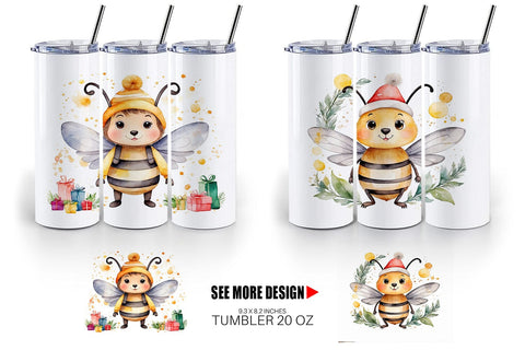 Tumbler Wrap Watercolor Christmas Bee Sublimation artnoy 
