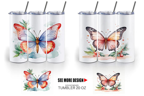 Tumbler Wrap Watercolor Christmas Butterfly Sublimation artnoy 