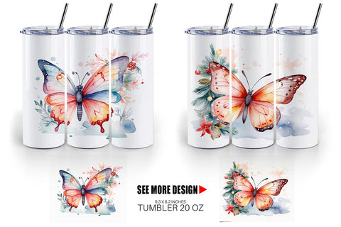 Tumbler Wrap Watercolor Christmas Butterfly Sublimation artnoy 