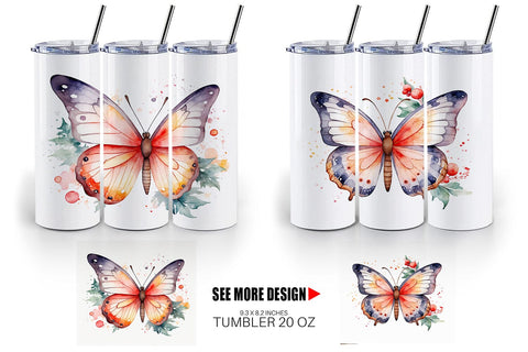 Tumbler Wrap Watercolor Christmas Butterfly Sublimation artnoy 
