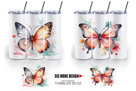 Tumbler Wrap Watercolor Christmas Butterfly Sublimation artnoy 