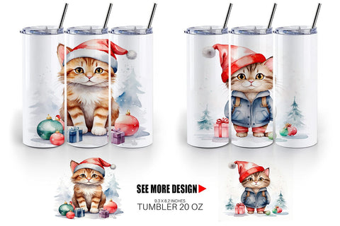 Tumbler Wrap Watercolor Christmas Cat Sublimation artnoy 