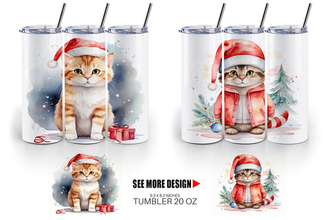 Tumbler Wrap Watercolor Christmas Cat Sublimation artnoy 