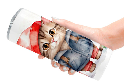 Tumbler Wrap Watercolor Christmas Cat Sublimation artnoy 