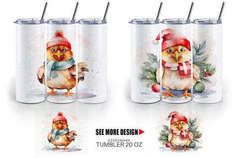 Tumbler Wrap Watercolor Christmas Chiken Sublimation artnoy 