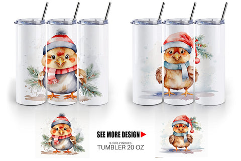 Tumbler Wrap Watercolor Christmas Chiken Sublimation artnoy 