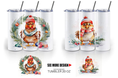 Tumbler Wrap Watercolor Christmas Chiken Sublimation artnoy 