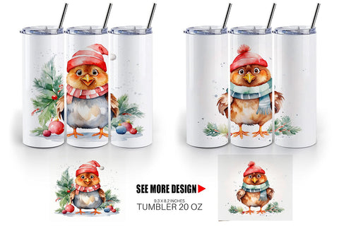 Tumbler Wrap Watercolor Christmas Chiken Sublimation artnoy 