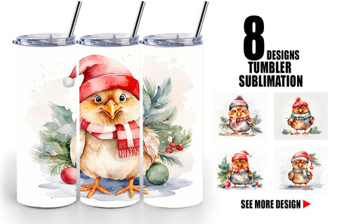 Tumbler Wrap Watercolor Christmas Chiken Sublimation artnoy 