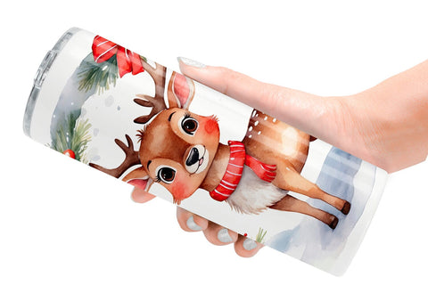 Tumbler Wrap Watercolor Christmas Deer Sublimation artnoy 