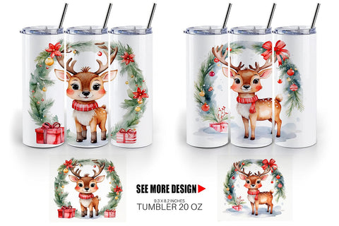Tumbler Wrap Watercolor Christmas Deer Sublimation artnoy 