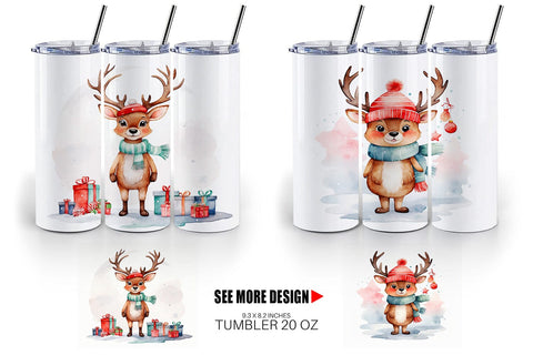Tumbler Wrap Watercolor Christmas Deer Sublimation artnoy 