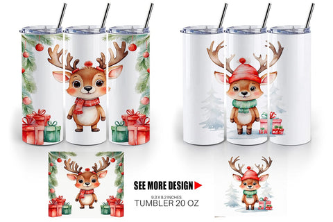 Tumbler Wrap Watercolor Christmas Deer Sublimation artnoy 