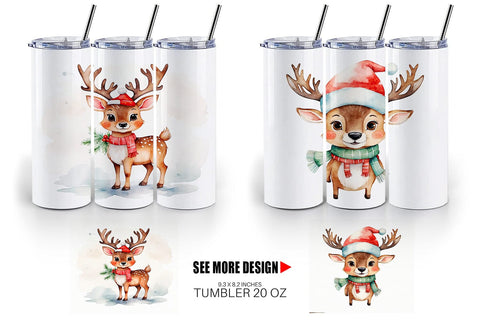 Tumbler Wrap Watercolor Christmas Deer Sublimation artnoy 