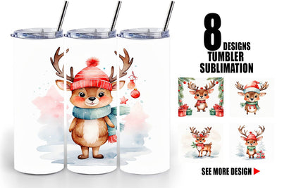 Tumbler Wrap Watercolor Christmas Deer Sublimation artnoy 