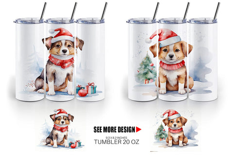 Tumbler Wrap Watercolor Christmas Dog Sublimation artnoy 